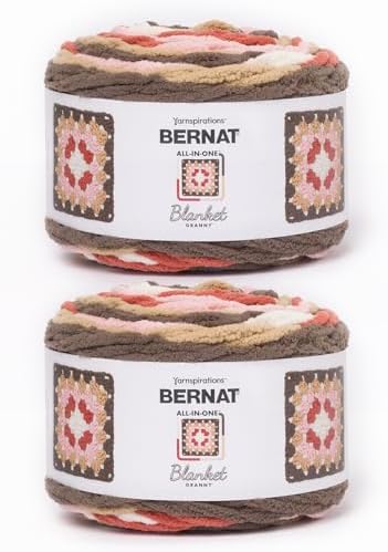Bernat All in One Blanket Granny Soft Crochet Yarn, Choco Berry, 2-Pack