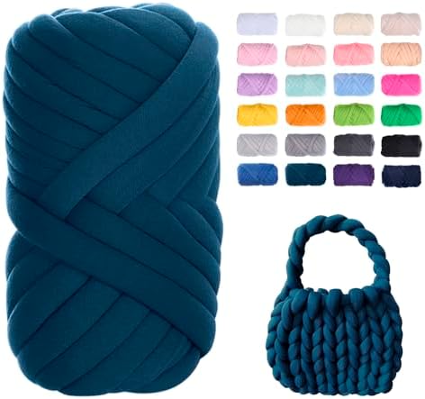 JeogYong Chunky Yarn for Hand Knitting, 1.1lb/20 Yards Arm Knitting Bulky Giant Tubular Yarn for Bags, Baskets, Pillows, Pet Nests, DIY Crafts (Denim Blue)