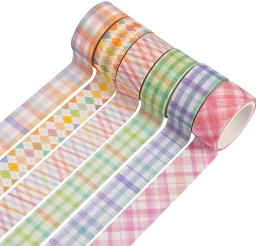 Basic Grid Washi Tape Set 12 Rolls Plaid Decorative Masking Tapes for Arts, DIY Crafts, Journals, Planners, Scrapbook, Wrapping (Colored)