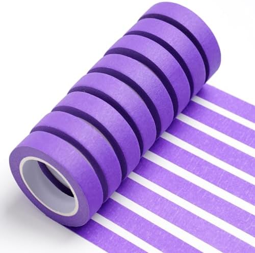 UMETDO 8PCS Colored Masking Tape - Purple Painters Tape, Tape for Kids Art Supplies, Great for Crafts, Labeling, DIY Decorative, 1/2 Inch Colored Tape Rolls- Tiny Size