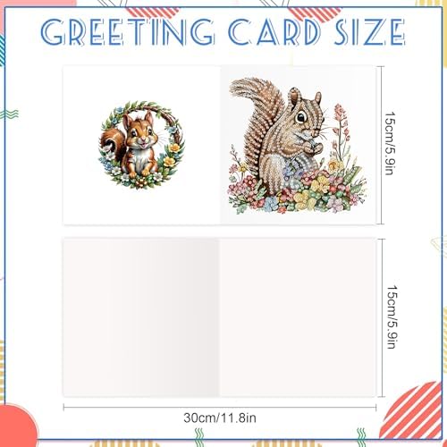 AiYuanzsh 6 Pack Diamond Painting Greeting Cards with Envelopes, DIY 5D Diamond Art Card Kit Featuring Cute Squirrels, 30x15cm Handmade Rhinestone Cards Crafts for Greetings and Seasonal Wishes