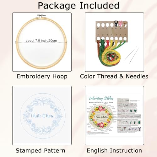 Nuberlic Floral Embroidery Kit for Beginners,Funny Embroidery Practice Kit