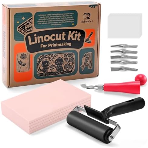 Bobblebro Linocut Kit for Printmaking, 5 PCS 4"x6" Rubber Linoleum Blocks