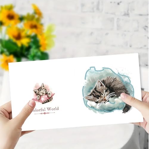 DDGYP 6 Pack Diamond Painting Greeting Cards,Craft Cards for Cat Lovers