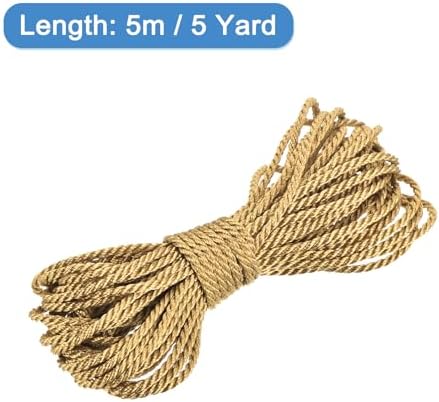 MECCANIXITY Twisted Cord Trim, 5 Yard 1.5mm 3-Ply Twine Braided Rope Shiny Thread String for Craft Gift Bag Curtain Christmas Decor, Deep Gold - 5m