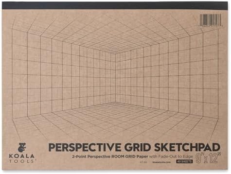 Koala Tools - 40-Page Drawing Pad for 2-Point Perspective, Room Grid Sketch Pad with 3D Virtual Walls Design, Gridded Graph Paper for Interior Room Design, Industrial, Architectural 9 x 12 inches