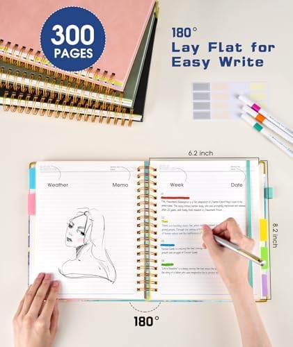 Hardcover Spiral Notebook journal with Removable Dividers Tabs, 300 Pages 5 Subject Notebook College Ruled, 100GMS Notebooks for Work School Note taking,Lined Journal for Women,A5 Pink Blue Marble