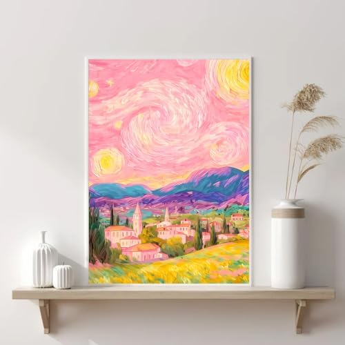 VeGuude Diamond Art Kits for Adults Pink Starry Night Diamond Painting Kits