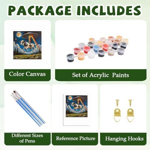 ICYANART UFO Paint by Numbers Kit for Adults, Funny Paint by Number Kits | UFO Paint by Number for Adults Beginners, Acrylic Cow Painting by Numbers, Easy Number Painting for Gifts and Decor 16x20 In
