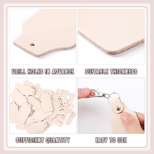 Landical 20 Pcs Leather Keychain Blank Kit with Swivel Hooks,Square