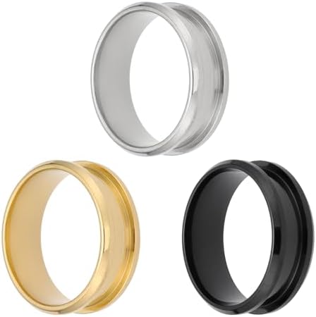 MECCANIXITY 3 Pcs Titanium Steel Ring Blank, 8mm Width Grooved Inlay Ring Blanks for Jewelry Making DIY Craft Supplies(Black/Gold/Silver, Size 11)