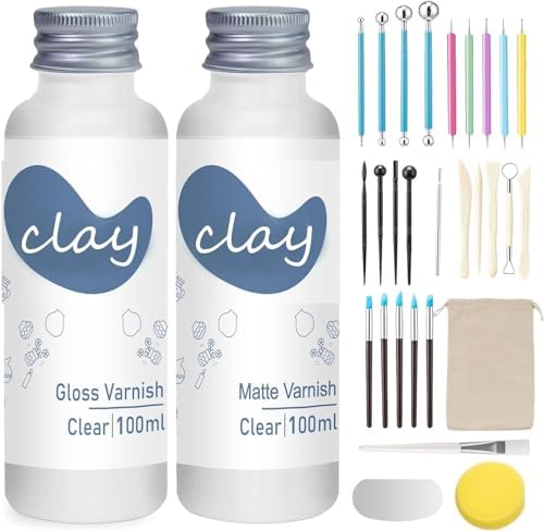 1DFAUL 30Pcs Air Dry Clay Varnish with Sculpting Tools Kit, Gloss Matte