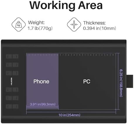 HUION Inspiroy H1060P Graphics Drawing Tablet, 10 x 6.25 in, 12+16 Hot Keys