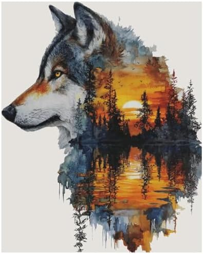 xcemhil Wolf Paint by Numbers Kit for Adults, Wolf Painting by Numbers, Adult Paint by Number Kits Suitable for Gifts and Interior Decor 16x20 Inch