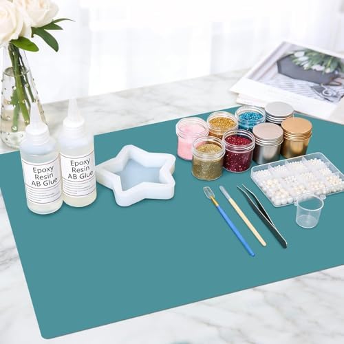 Extra Large Silicone Mat, 31.5x16.9 Inch Heat Resistant Mat for Kitchen Counter, Non Stick Silicone Baking Mat for Dough and Pastry, Thick Silicone Pad Countertop Protector, Dark Green