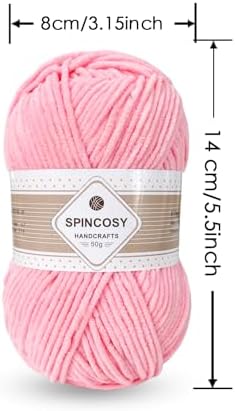 Skinny Chenille Yarn, 2 Pack of 50g/120 Yards Fluffy Soft Polyester Crochet Yarn Sutible for Colorful DIY Crafts Blankets Plush Dolls (Soft Pink)