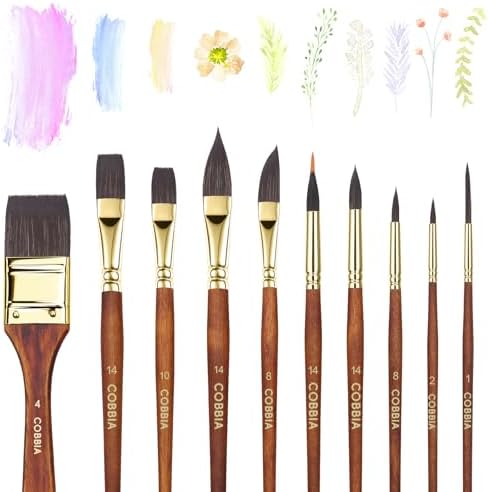 Art Paint Brush Kit, 10 Pieces Paint Brushes for Acrylic Painting with case, Nylon Hair Brushes for Oil, Watercolor, Gouache, Art Supplies