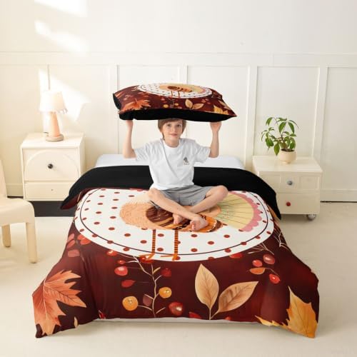Erosebridal Vintage Farmhouse Rooster Duvet Cover Toddler Size Fall Maple Leaf Berry Bedding Set for Kids Boys Girls Warm Autumn Harvest Comforter Cover Thanksgiving Artwork Bedclothes Room Decor