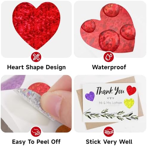 Anwyll Heart Stickers - 500Pcs 1Inch Valentines Day Heart Stickers Holographic Colored Heart Shape Sticker for Reward Classroom Self Adhesive Love Incentive Sticker for Envelope Seal Birthday Wedding