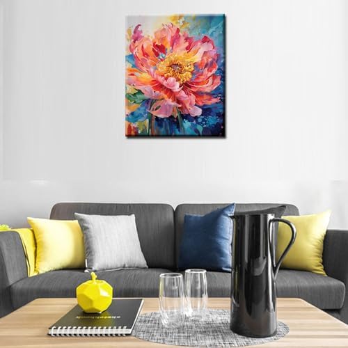 Beautiful Blossom Floral Paint by Number for Adult and Kids Beginner,Pink Petal Canvas Oil Painting Kit Digital Painting，Vintage Watercolor Living Room Decoration，（Without Frame）