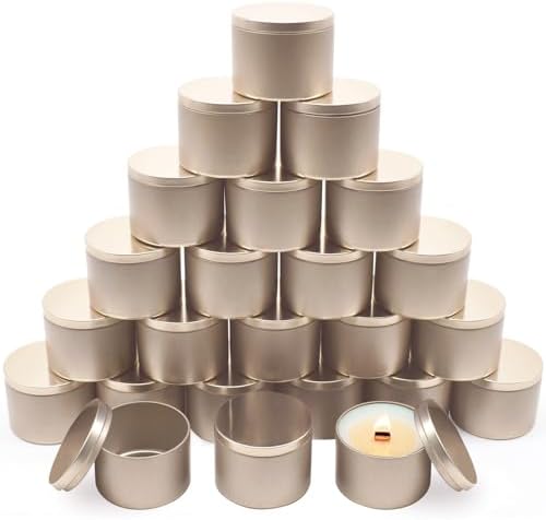 24-Pack 8oz Candle Tins with Lids, Metal Candle Jars for Candle Making, Empty Containers Vessels Bulk for Small Business & Beginners DIY Storage -Champagne Gold