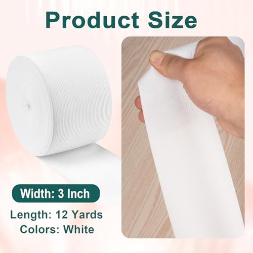 Airisoer Elastic Bands for Sewing 3 Inch x 12 Yards, White