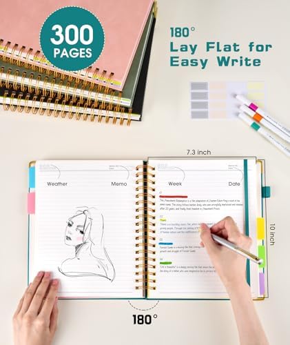 Hardcover Spiral Notebook Journal with Removable Dividers Tabs, 300 Pages Leather 5 Subject Notebook College Ruled, 8"x10" Large B5 Notebooks for Work School Note taking, Lined Journal for Women, Blue