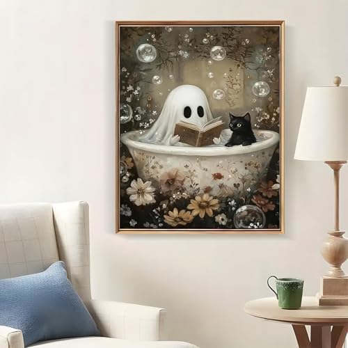 CraftBliss Halloween Reading Ghost Paint by Numbers Kit for Adults, DIY Paint by Numbers Kits for Adults Beginners Without Frame, Acrylic Paint Canvas Painting Kits Art Home Decor 16x20 Inch