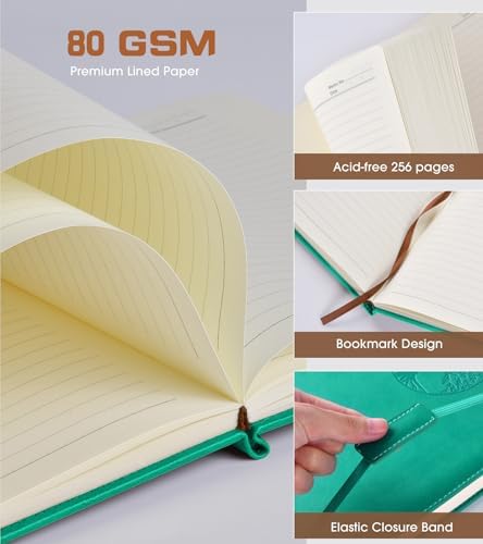 Biuwory Leather Journal Notebook,256 Thick Lined Pages,Hardcover 5.7"×8.3" | Vintage Journal for Women Men,Work,School,Business,Travel Diary,Note taking,College Ruled Writing,Daily Journaling Notebook