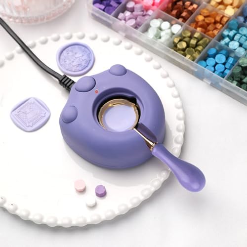 Electric Wax Seal Warmer Kit - Purple, Includes Spoon and Tweezers for DIY Wax Seals and Stamps