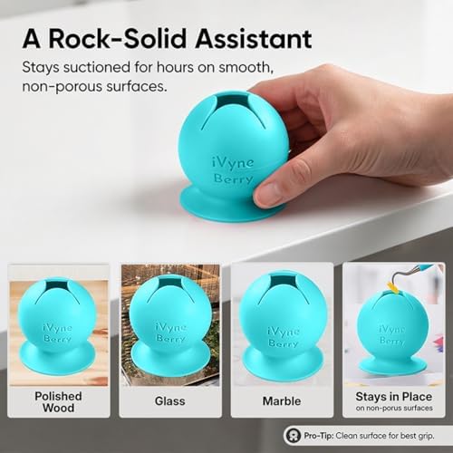 iVyne Berry Suctioned Vinyl Weeding Scrap Collector | Versatile Multi-Surface Suction & Anti-Spill Vinyl Scrap Collector w/Soft and Flexible Silicone to Protect your Weeding Tools | Blue, 1 Pack