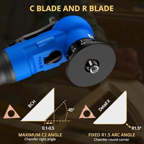 AMTOVL Pneumatic Chamfering Tool, Mini Air Chamfer Tool W/ 10C & 10R Blades | Chamfer Tool with 10 C-Angle & 10 R-Angle Blades, 45° 30000 RPM Chamfering Tool for Metal and Wood with 1/4" Air Inlet