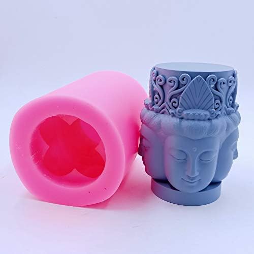 Four-Face Buddha Design Silicone Candle Mold 3D Buddha Candle Mould Decorating Silicone Molds for Resin Epoxy Gypsum Crafts Making