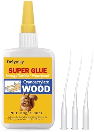 30g Wood Glue for Woodworking – Clear Super Glue with 3 Precision Tips for Furniture Repair & Crafts – Fast Curing, Strong Bond CA Adhesive for Wood, Model Building & DIY Projects