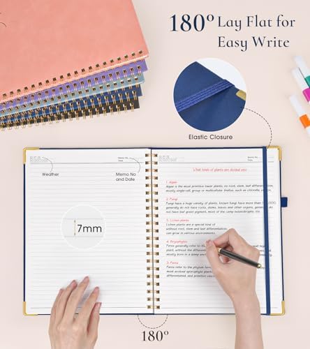 Hardcover Spiral Notebook Journal 8.5” x 11”, A4 Large Leather Notebooks for Women Men, Lined College Ruled Notebook, 100 GSM Paper, Spiral Bound Journals for Work School Note Taking Business, Navy