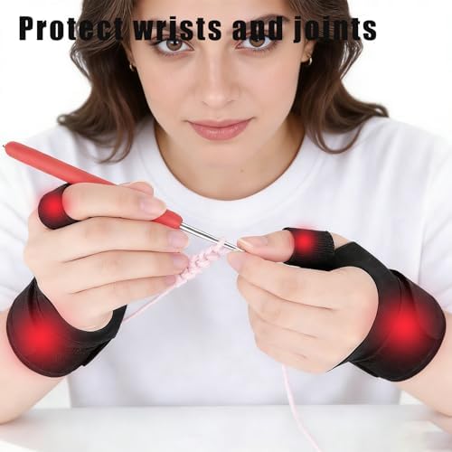 2 Pack Ergonomic Crochet Hooks Gloves with 10 Pack Finger Sleeves Crochet Accessorie for Crochet Supplies for Crocheters