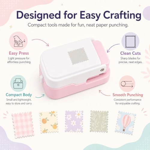 CYFUN DESIGN Stamp Punch, 1x0.8inch Rectangle Stamp Cutter Hole Puncher, Perforated Craft Punches for Junk Journal & Scrapbooking, Stackable Design with Alignment Cutout for Precise Positioning
