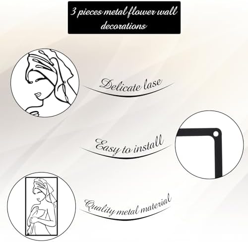 CHENGU 3 Pieces Metal Minimalist Abstract Woman Wall Art Line Drawing Wall Art Decor Single Line Female Home Hanging for Kitchen Bathroom Living Room
