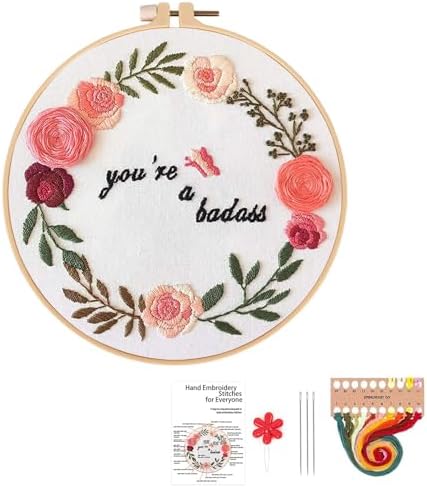 Topapfo Funny Embroidery Kit for Beginners Adults, Stamped Embroidery Pattern Cross Stitch Kits Needlepoint with Hoop Threads Needles Tools