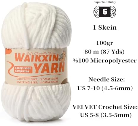 （4 Snow White） 4 Pack Super Soft Fuzzy Chenille Chunky Yarn for Crocheting, 400g (350yds) Velvet Fluffy Amigurumi Yarn for Hand Knitting Baby Blankets Weaving Craft