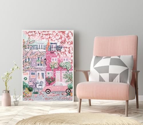 Sakura City Diamond Painting Kits for Adults, 5D Diamond Art Painting by Numbers Kits, DIY Flowers Diamond Dots Art Kits, Full Round Drill Diamond Art Kits for Adults for Home Wall Decor, 12x16 inch