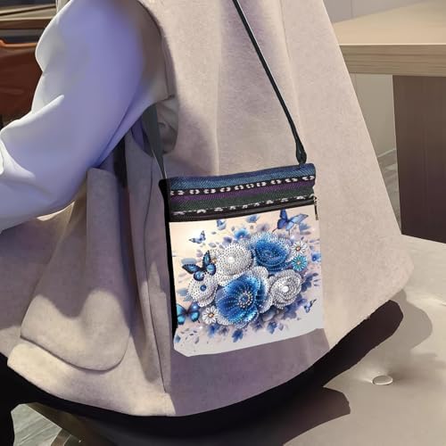 LSQFS 5D DIY Diamond Painting Crossbody Bag, PU Leather Butterfly Purse, Diamond Art Kits for Adults, Art Bag, Craft Kits for Adults Women, Creative Handmade Gift
