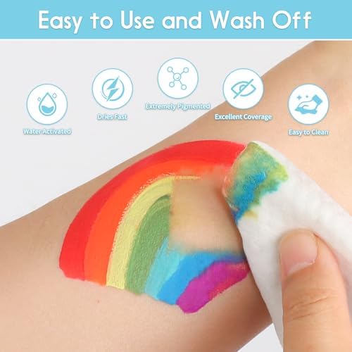 Pintada 42 Color Face Painting Kit for Kids - Non Toxic Water Activated Face Paint Palette With Stencils, Brush, Sponges, Book. For Carnival, Halloween, Costume Makeup and Festivals & Events