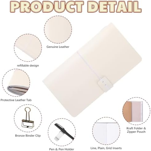 Thenshop Leather Travel Notebook 3 Inserts,White,Stand Size