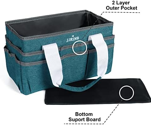 JJRING Craft Organizer Tote Bag Art Storage Caddy Bluish Green | With Multiple Pockets For Sewing, Scrapbooking, School, Medical, And Office Supplies