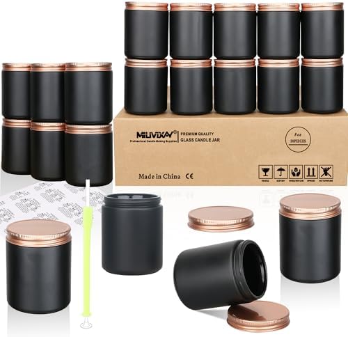 MILIVIXAY 20 Pack 8 OZ Thick Glass Matte Black Candle Jars with Rose Gold Lid-Bulk Empty Candle Jars for Making Candles-Canning Jar for Spice, Liquid, Sample- Dishwasher Safe.
