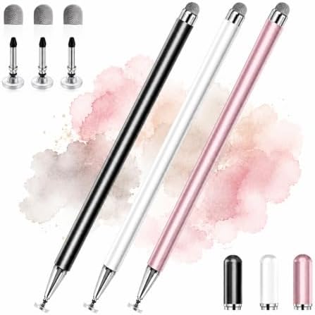 Stylus Pens for Touch Screens, 2 in 1 High Precision Universal Stylus Pen for iPad Compatible with Apple, iPhone, iPad, Android, Samsung Tablets, Phones, 3 Pack-Black,Gold,White