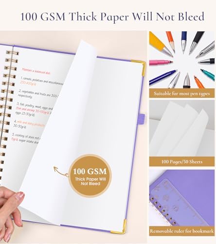Blank Spiral Notebook Journal 8.5” x 11”, A4 Large Hardcover Sketch Book for Women Men, 100 GSM Blank Paper Drawing Notebook, Spiral Bound Sketchbook for Sketching School Work Note Taking, Purple
