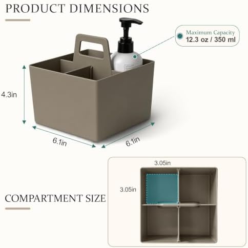 Multipurpose Caddy Organizer with Handle Plastic Desk Storage, Coffee Brown