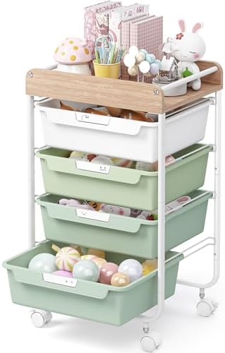 SYKIARIOL Rolling Storage Utility Cart with 4 Drawers,Art Cart,Green